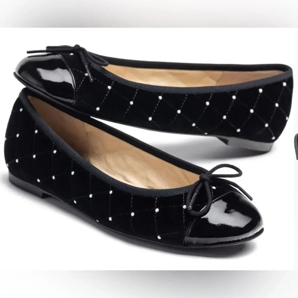 NEW Jon Josef Belle Imitation Pearl Quilted Velvet Ballet Flat 5 Spain NAVY - Picture 1 of 12